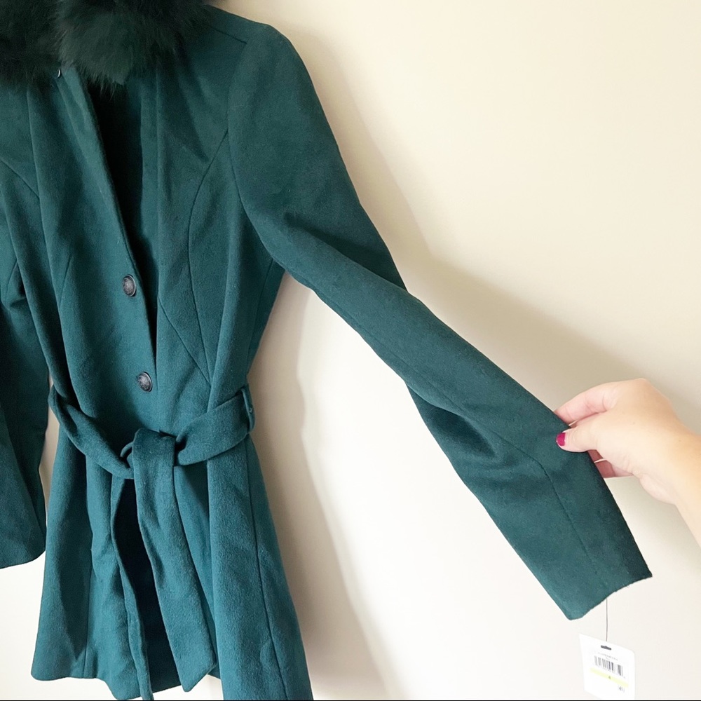 Andrew Marc Wool Blend Genuine Dyed Fox Fur Collar Coat Forest Green 4 NWT - Picture 8 of 16